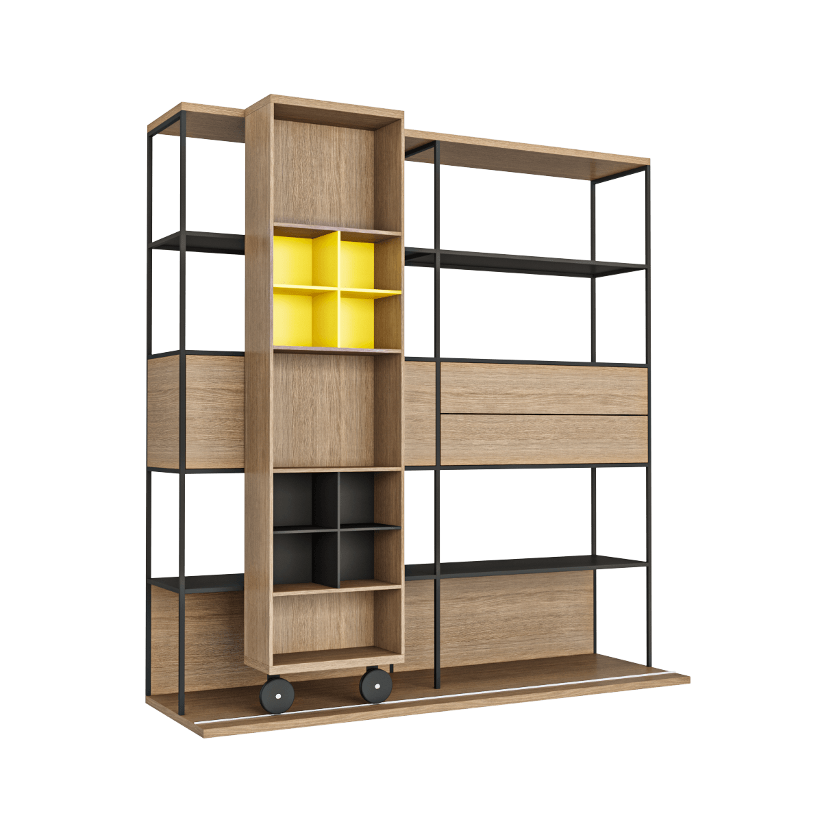 Literatura实木配黑色金属框架开放式书柜3D模型（OBJ,FBX,MAX）