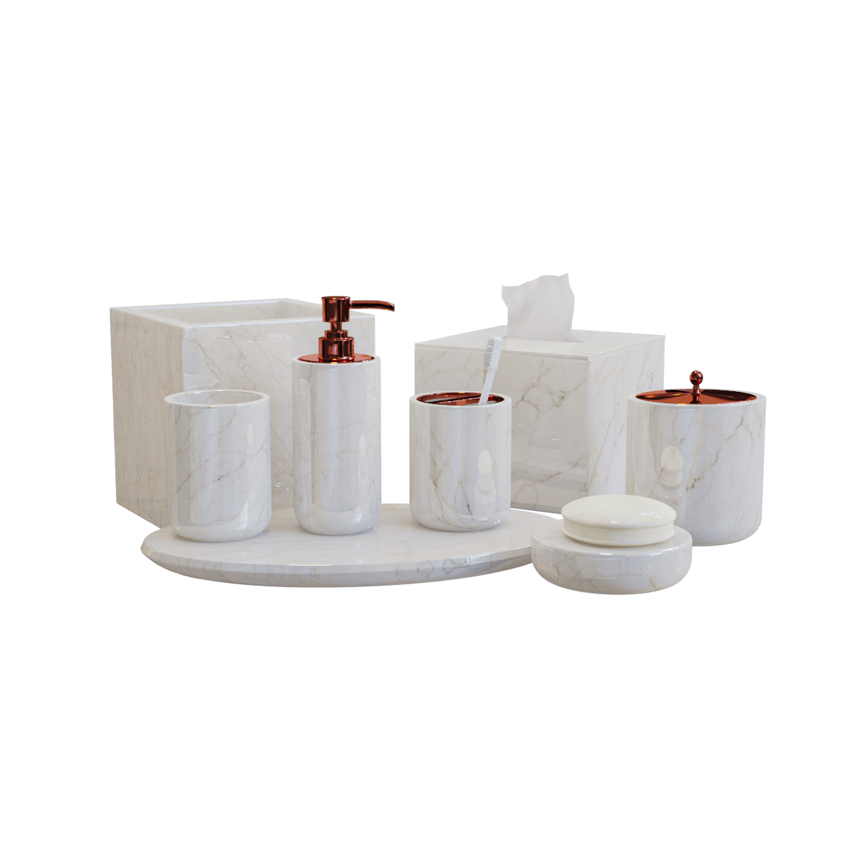 白色陶瓷浴室配件7件套3D模型（OBJ,FBX,MAX）