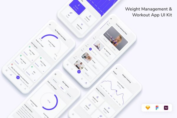 体重管理与运动 App UI Kit (FIG,SKETCH,XD)
