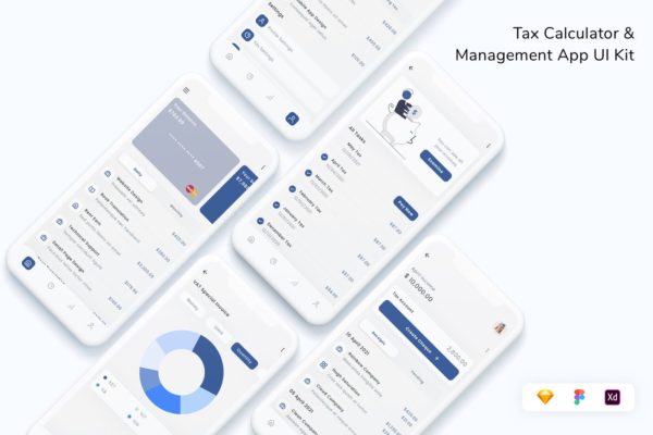 税务计算器与管理App UI Kit (FIG,SKETCH,XD)