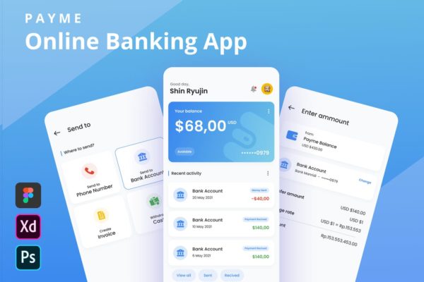 Payme – 在线银行应用程序模型(FIG,XD,PSD)