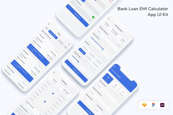 银行贷款 EMI 计算App UI Kit (FIG,SKETCH,XD)