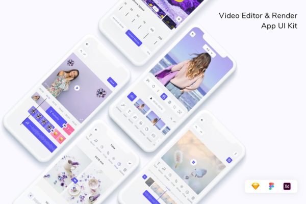 视频编辑与渲染 App UI Kit (FIG,SKETCH,XD)