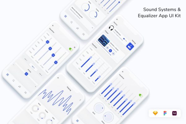 音响系统和均衡器 App UI Kit (FIG,SKETCH,XD)