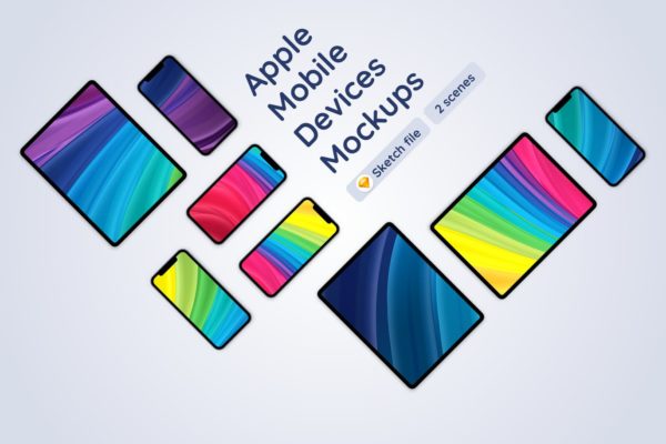 Apple iPads 和 iPhones 2 APP UI样机展示模型Mockups-sketch