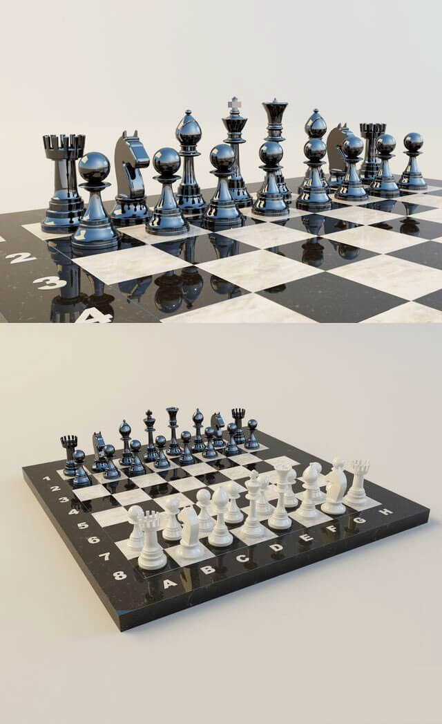 花岗岩大理石棋盘国际象棋3D模型下载（OBJ,max,FBX）