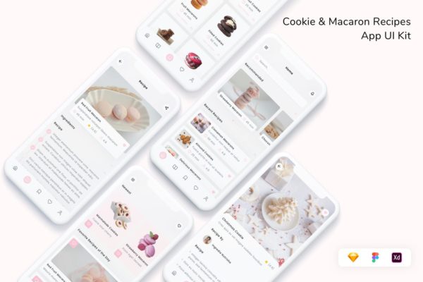 曲奇 + 马卡龙食谱 App UI Kit (FIG,SKETCH,XD)