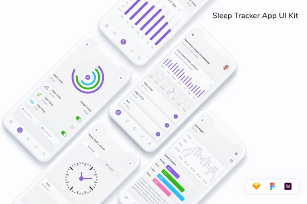 睡眠跟踪与管理APP UI模板 (FIG,SKETCH,XD)