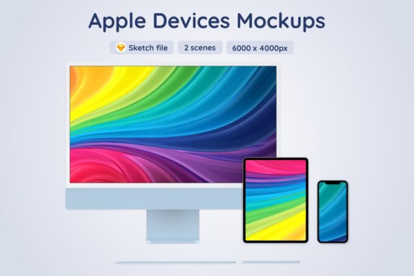 Apple iMac, iPad and iPhone 手机电脑平板响应式样机组合下载 (SKETCH)