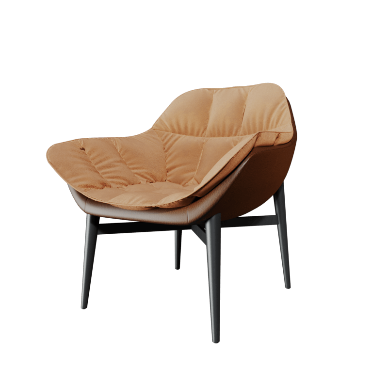棕色皮革搭配杏色布艺软垫沙发椅3D模型（OBJ,FBX,MAX）
