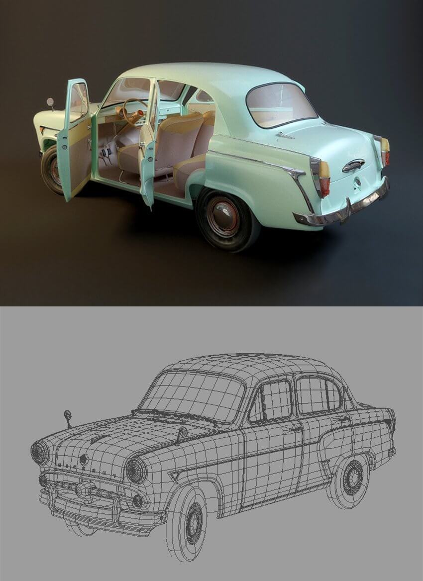 Moskvich 407 复古经典老爷车3D模型下载 (MAX,3DS,FBX,OBJ,C4D,LWO,TEX)