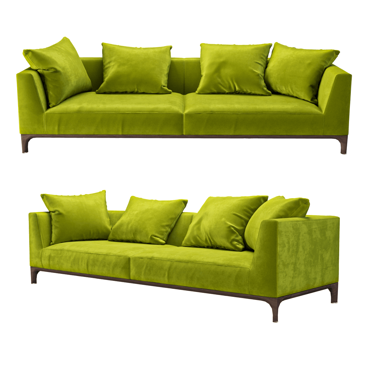 一体式绿色麂皮绒布艺沙发3D模型（OBJ,FBX,MAX）