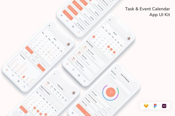 任务事件日历 App UI Kit (FIG,SKETCH,XD)