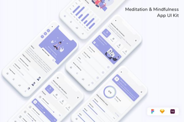 冥想和专注力 App UI Kit (FIG,SKETCH,XD)