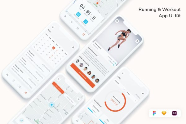 跑步与训练应用程序用户界面套件 APP UI KITS (FIG,SKETCH,XD)