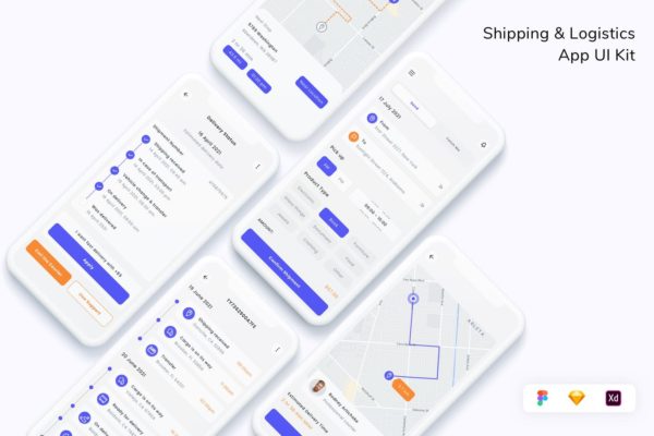 运输和物流应用程序用户界面套件 APP UI KITS (FIG,SKETCH,XD)