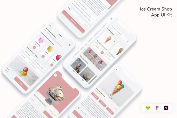 冰淇淋商店 App UI Kit (FIG,SKETCH,XD)