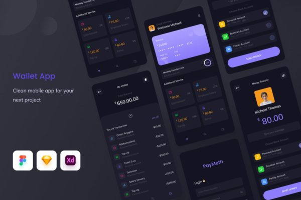 酷炫钱包APP UI kits (FIG,SKETCH,XD)