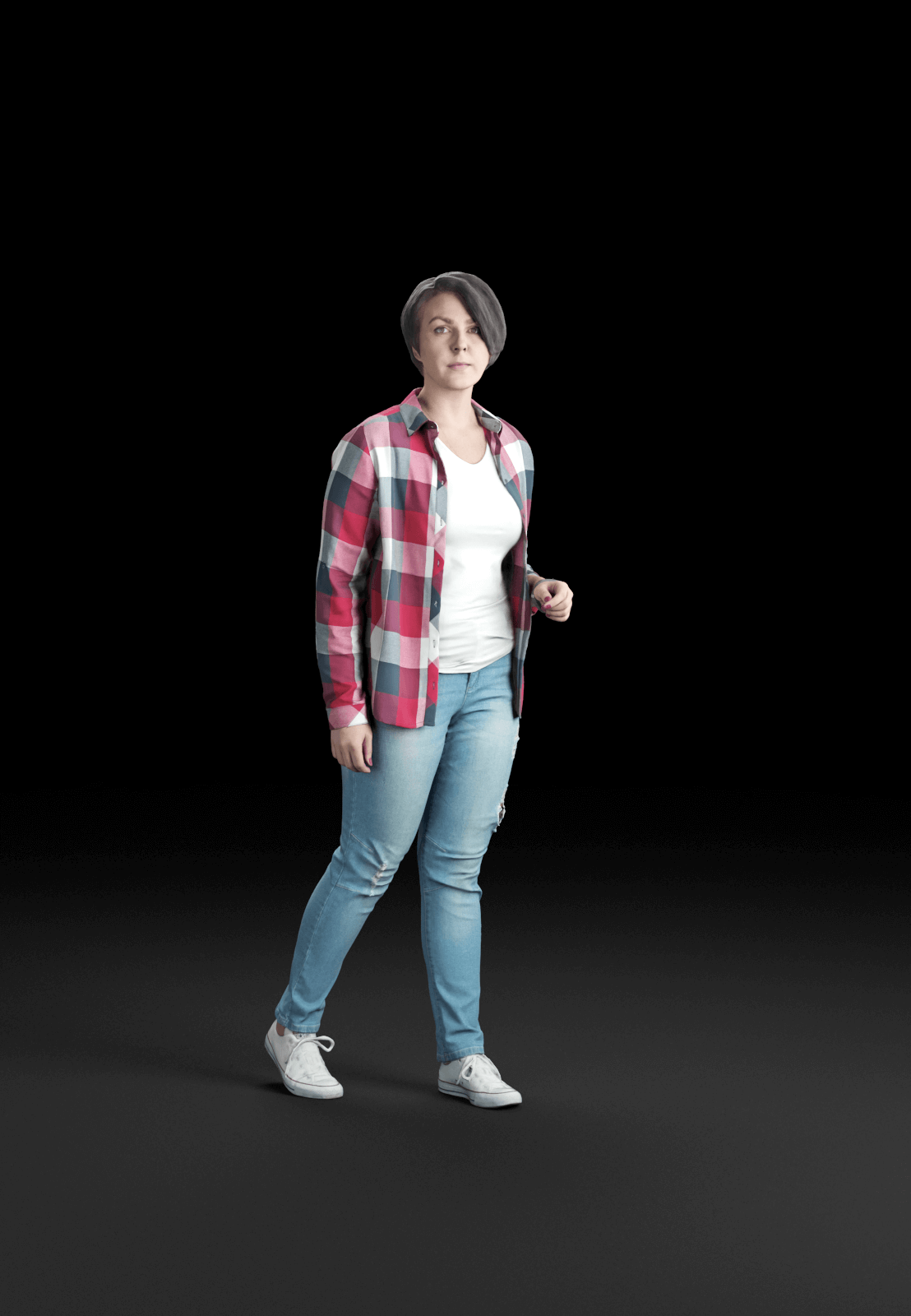 穿格子衬衫和牛仔裤的休闲女性3D模型（OBJ,FBX,MAX）