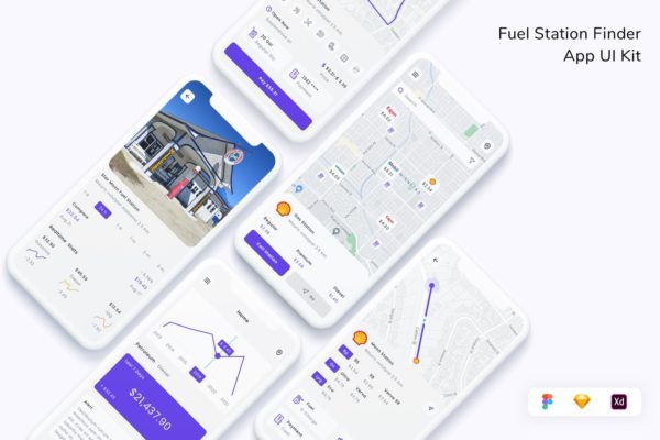 加油站查找器应用程序用户界面套件APP UI (FIG,SKETCH,XD)