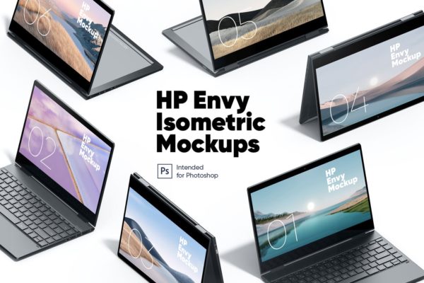 HP Envy Windows笔记本电脑样机 (PSD)