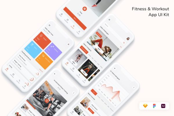 健身&运动APP UI (FIG,SKETCH,XD)