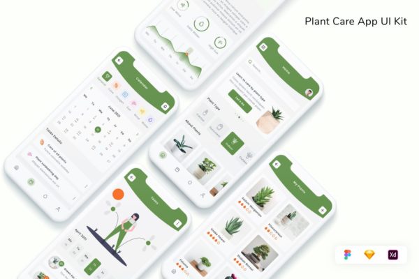 植物护理应用程序用户界面套件 APP UI KITS (FIG,SKETCH,XD)