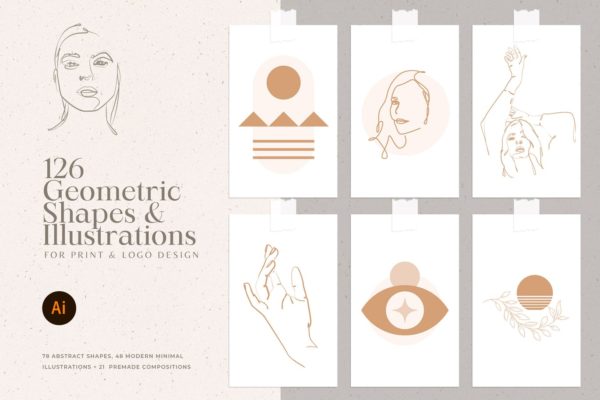时尚高端优雅的抽象女性艺术线条矢量插画海报设计大集合-AI, EPS, PNG, SVG