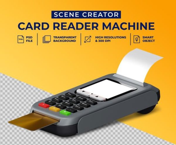 3D设计借记卡&刷卡机设计素材[PSD]