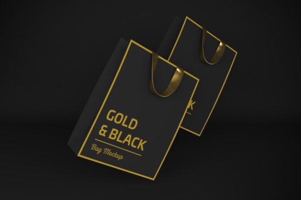 3D渲染金色&黑色礼品袋样机[psd]