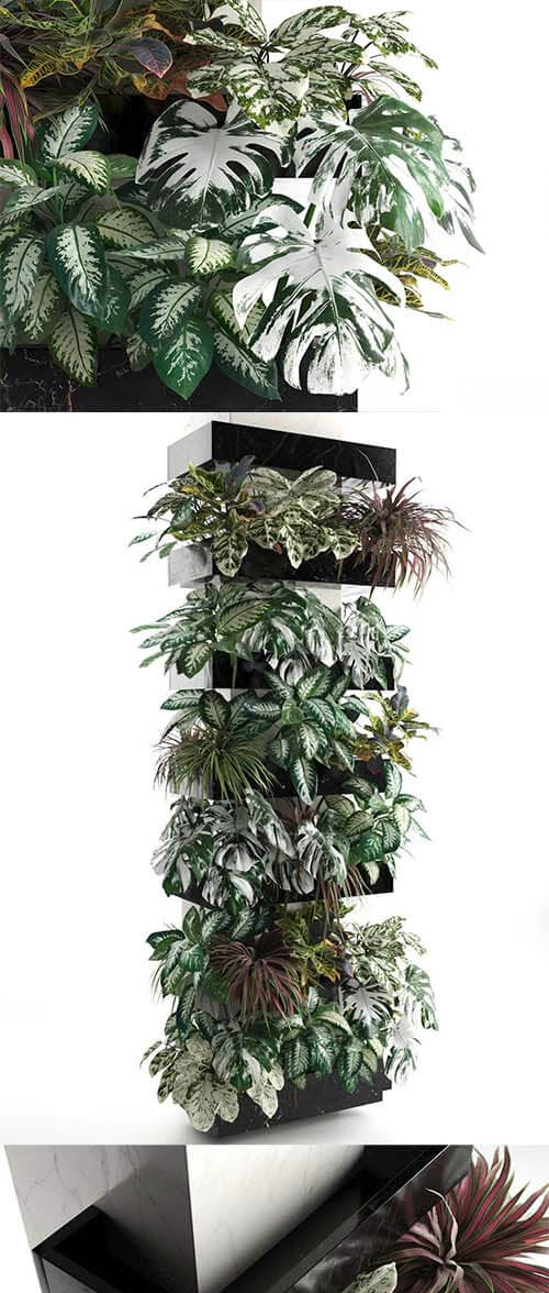 方柱与植物墙面绿植装饰3D模型下载 (MAX,FBX,OBJ,C4D)