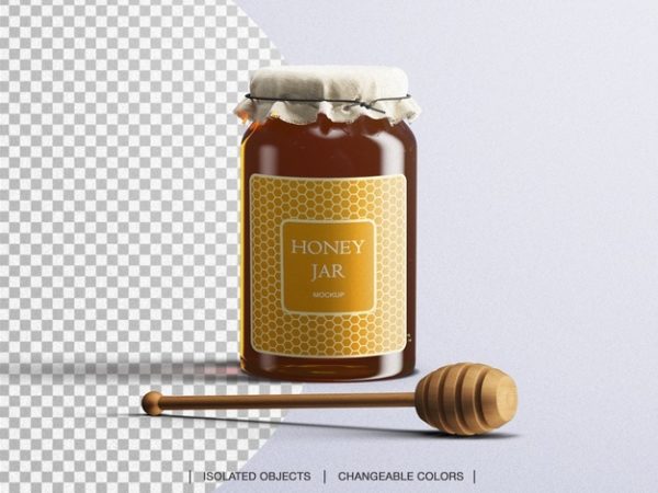 蜂蜜罐玻璃瓶包装设计样机[psd]