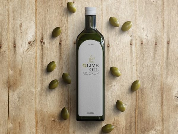 橄榄油玻璃瓶品牌包装设计样机模板[PSD]