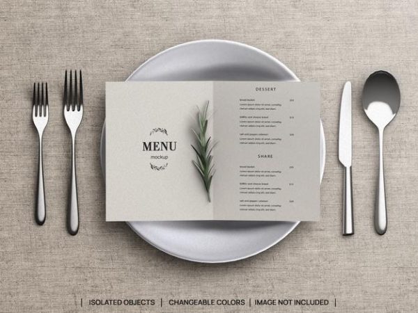 餐具餐厅食品菜单概念样机场景[PSD]