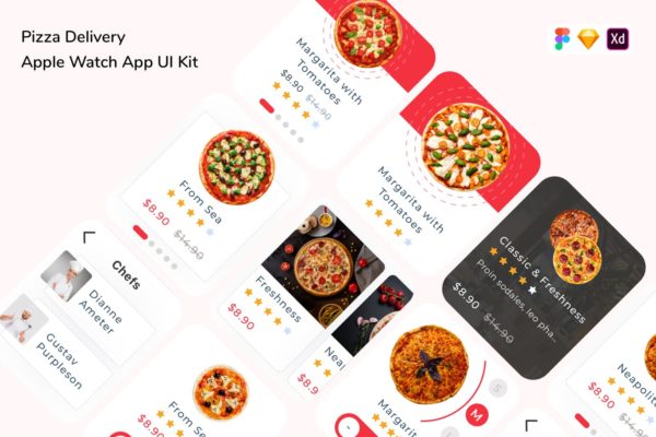 披萨预订 Apple Watch App UI Kit (FIG,SKETCH,XD)