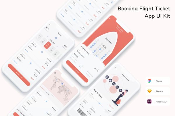 机票预订 App UI Kit (FIG,SKETCH,XD)