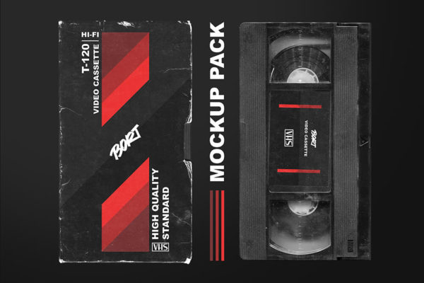 残旧VHS录像带/盒式磁带样机包 (psd)