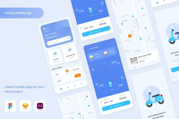 停车管理App UI Kit (FIG,SKETCH,XD)