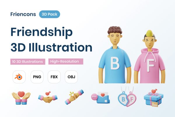 友谊3D插图 (PNG,blend,obj,fbx)