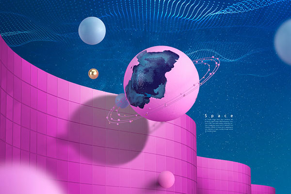 创意抽象行星空间海报背景素材 (psd)