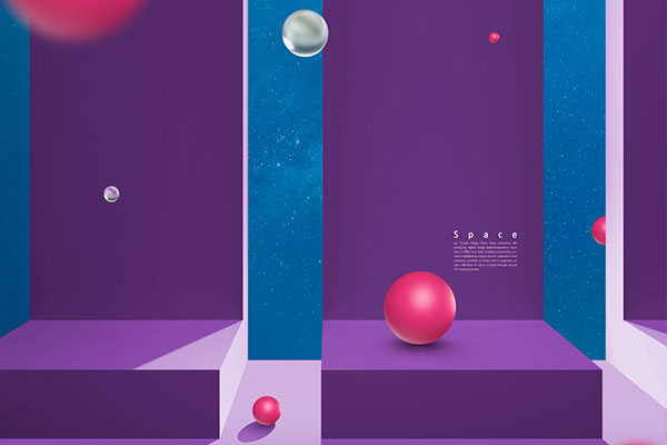 紫色立体图形视觉空间海报背景素材 (psd)