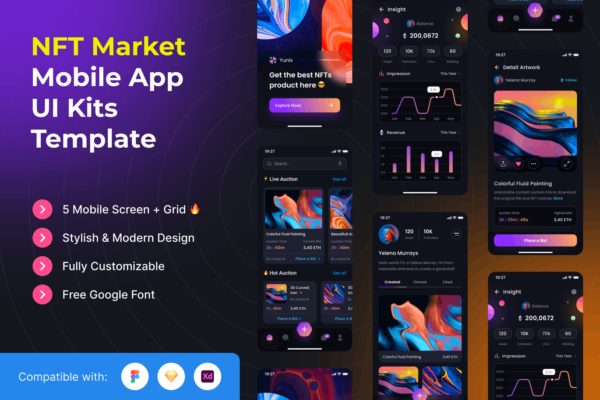NFT 市场移动 App UI Kits (FIG,SKETCH,XD)
