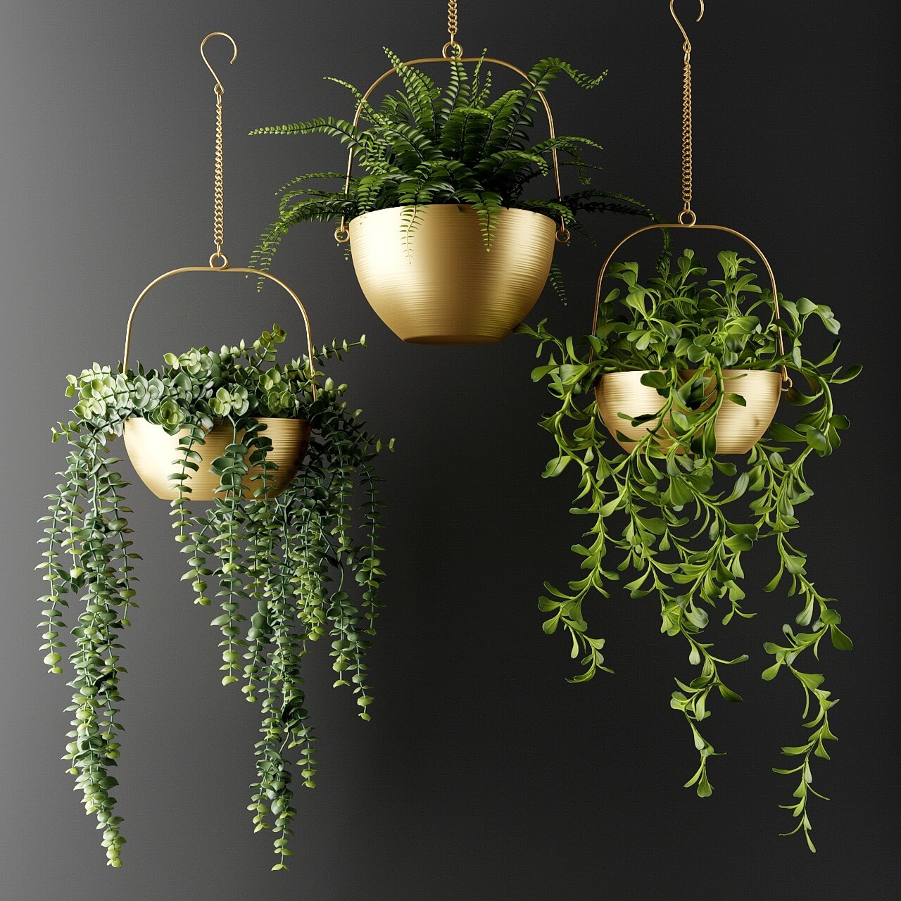 黄铜色花盆里的植物吊篮3D模型（FBX,MAX）