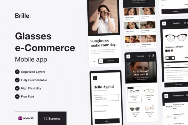 Brille-眼镜店移动APP UI KIT（XD）