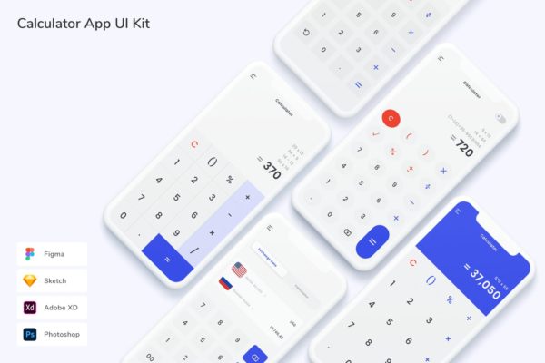 计算器 App UI Kit (FIG,PSD,SKETCH,XD)
