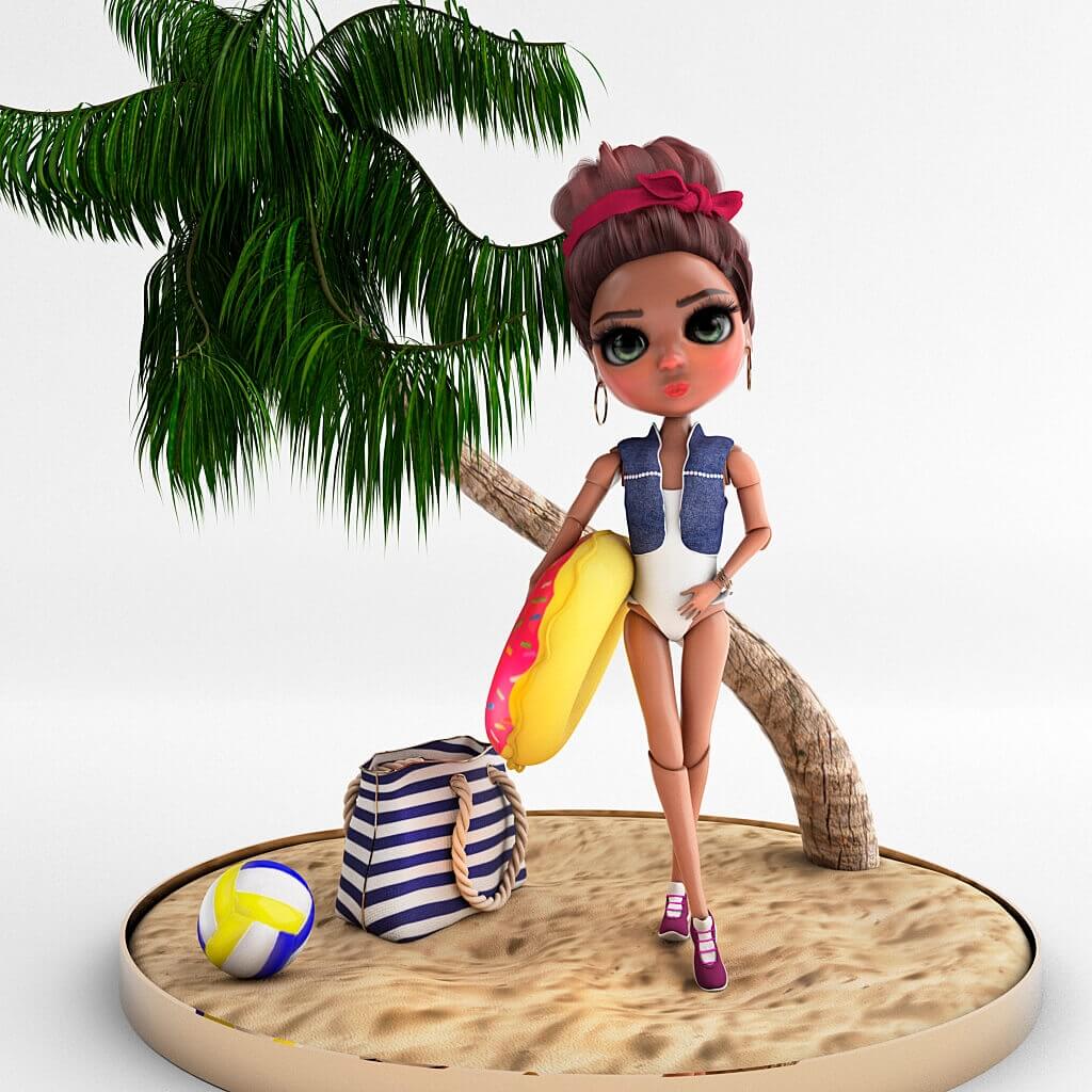 在海滩上的玩具娃娃3D模型（OBJ,FBX,MAX）