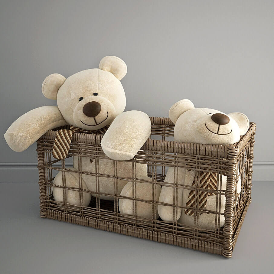 收纳篮中的毛绒熊3D模型（OBJ,FBX,MAX）