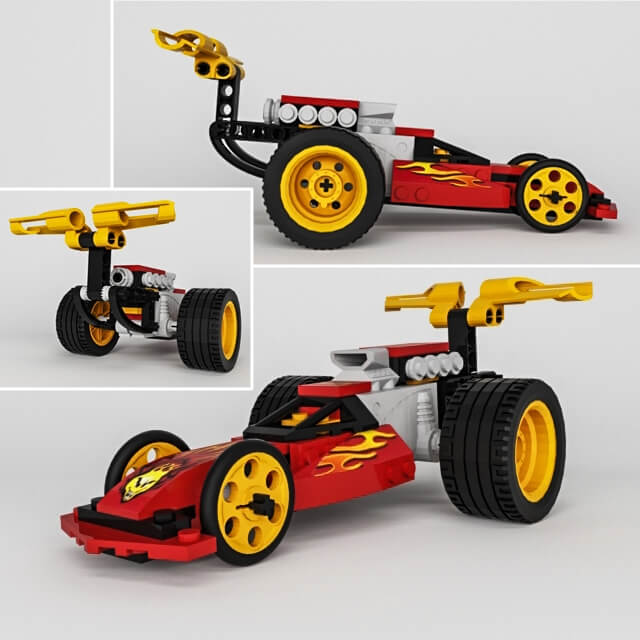 积木摩托赛车玩具3D模型（OBJ,FBX,MAX）