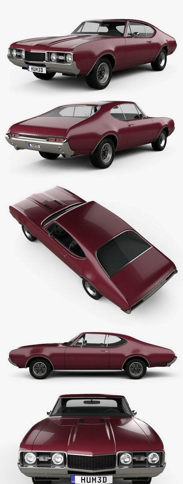 奥兹莫比尔 Cutlass 442 3817 Holiday coupe 1966 复古汽车3D模型下载 (MAX,3DS,FBX,OBJ,C4D,LWO)