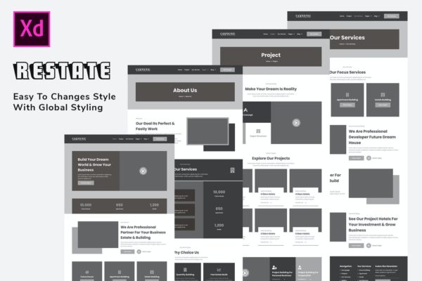 建筑网站网站线框图交互设计UI模板（XD）